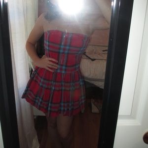 Plaid Strapless Mini Dress